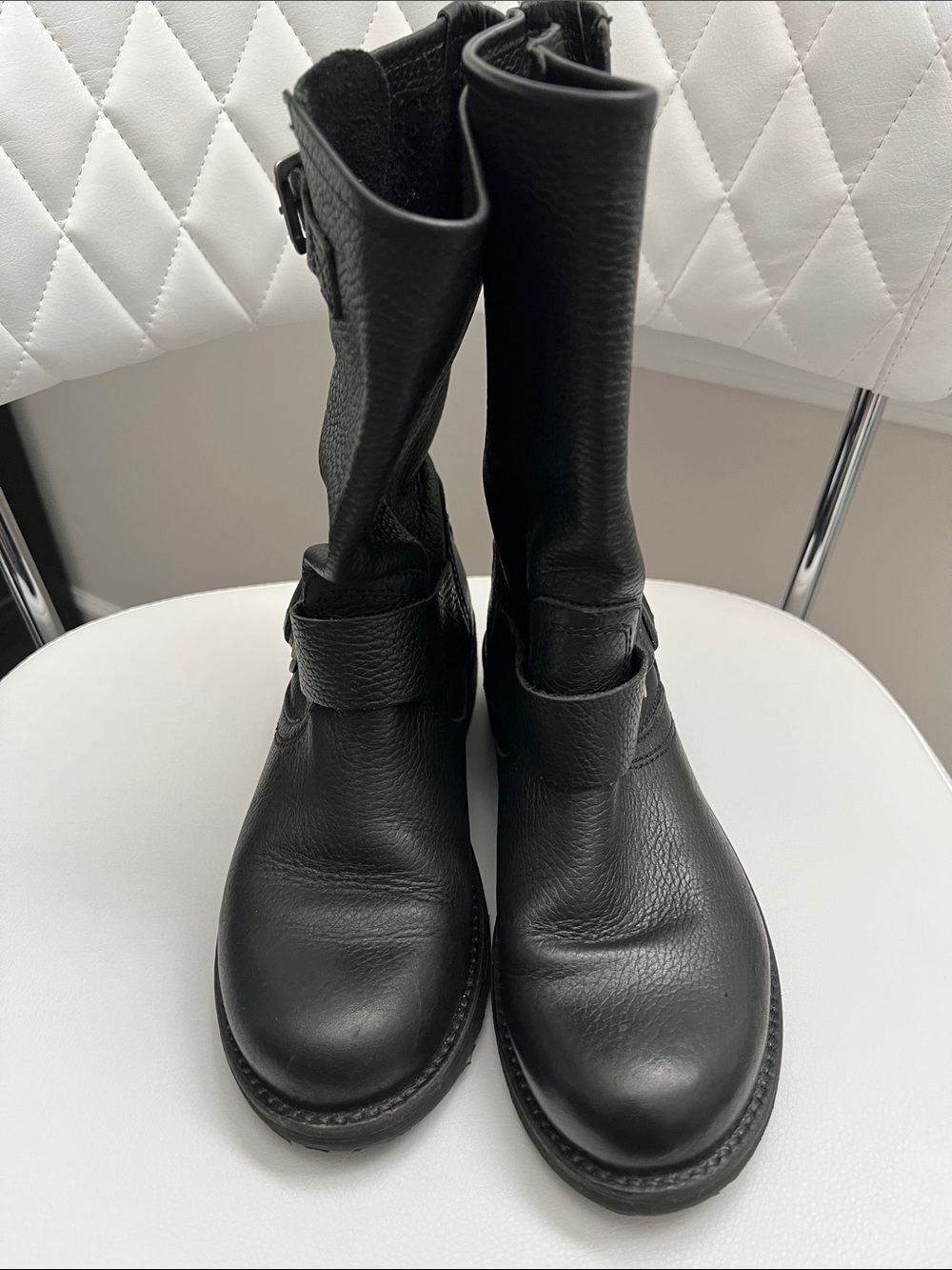 Bull Boxer Vintage Black Leather Mid-Calf Pull-on Women's Boots size 8